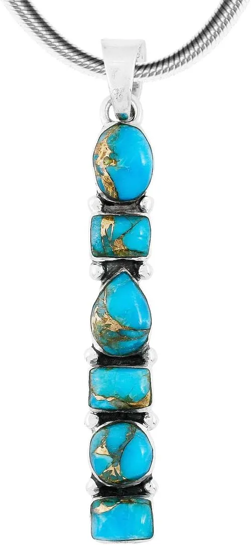 Turquoise Network Gemstone Pendant Necklace 925 Sterling Silver & Genuine Gemstones & Gemstones (20" Length)