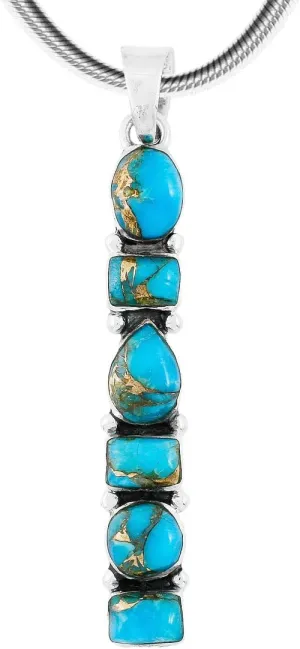 Turquoise Network Gemstone Pendant Necklace 925 Sterling Silver & Genuine Gemstones & Gemstones (20" Length)