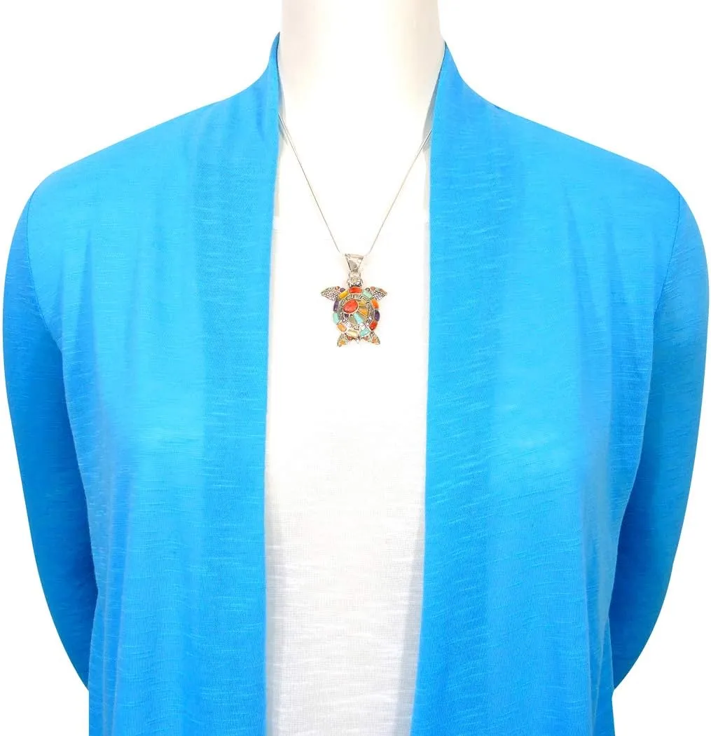 Turquoise Network Turtle Pendant Necklace 925 Sterling Silver Genuine Gemstones 20" Chain