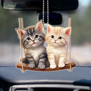 Twin Cats Couple Car Interior Charm Pendant - 2D Acrylic Love Charm for Car Mirror, Keychain & Decor | Cute Matching Cat Gift for Couples