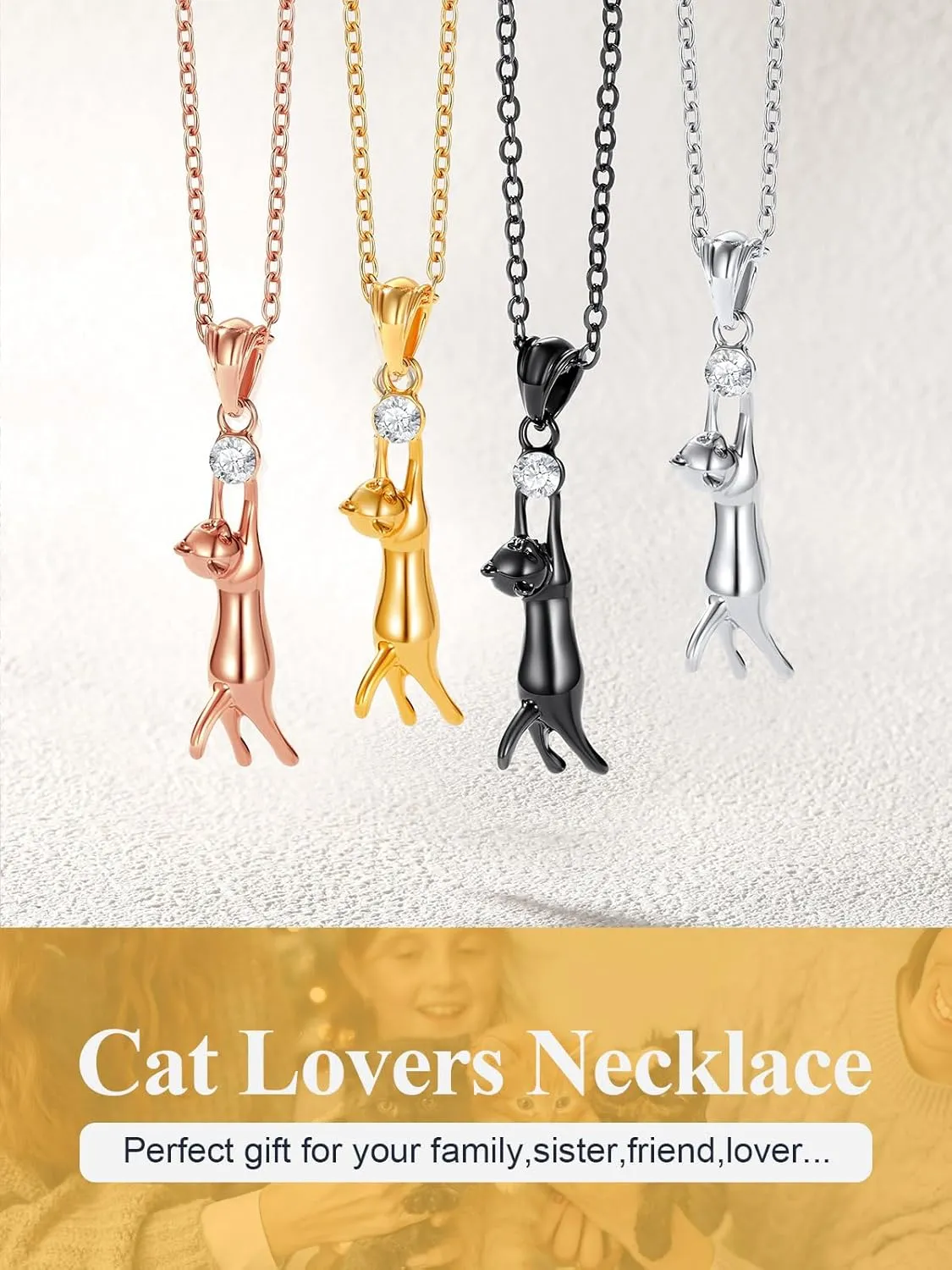 U7 Cat Pendant Necklace for Women Stainless Steel Cute Kitty Cat Jewelry Gift