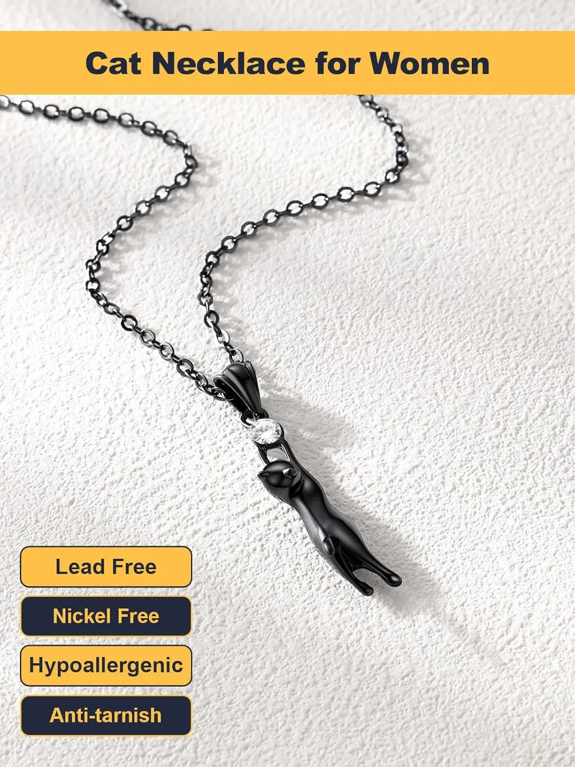 U7 Cat Pendant Necklace for Women Stainless Steel Cute Kitty Cat Jewelry Gift