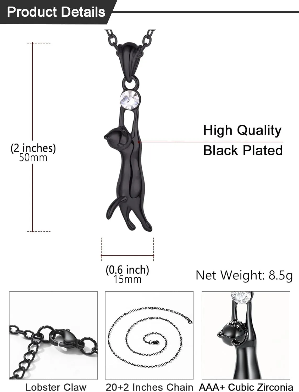 U7 Cat Pendant Necklace for Women Stainless Steel Cute Kitty Cat Jewelry Gift