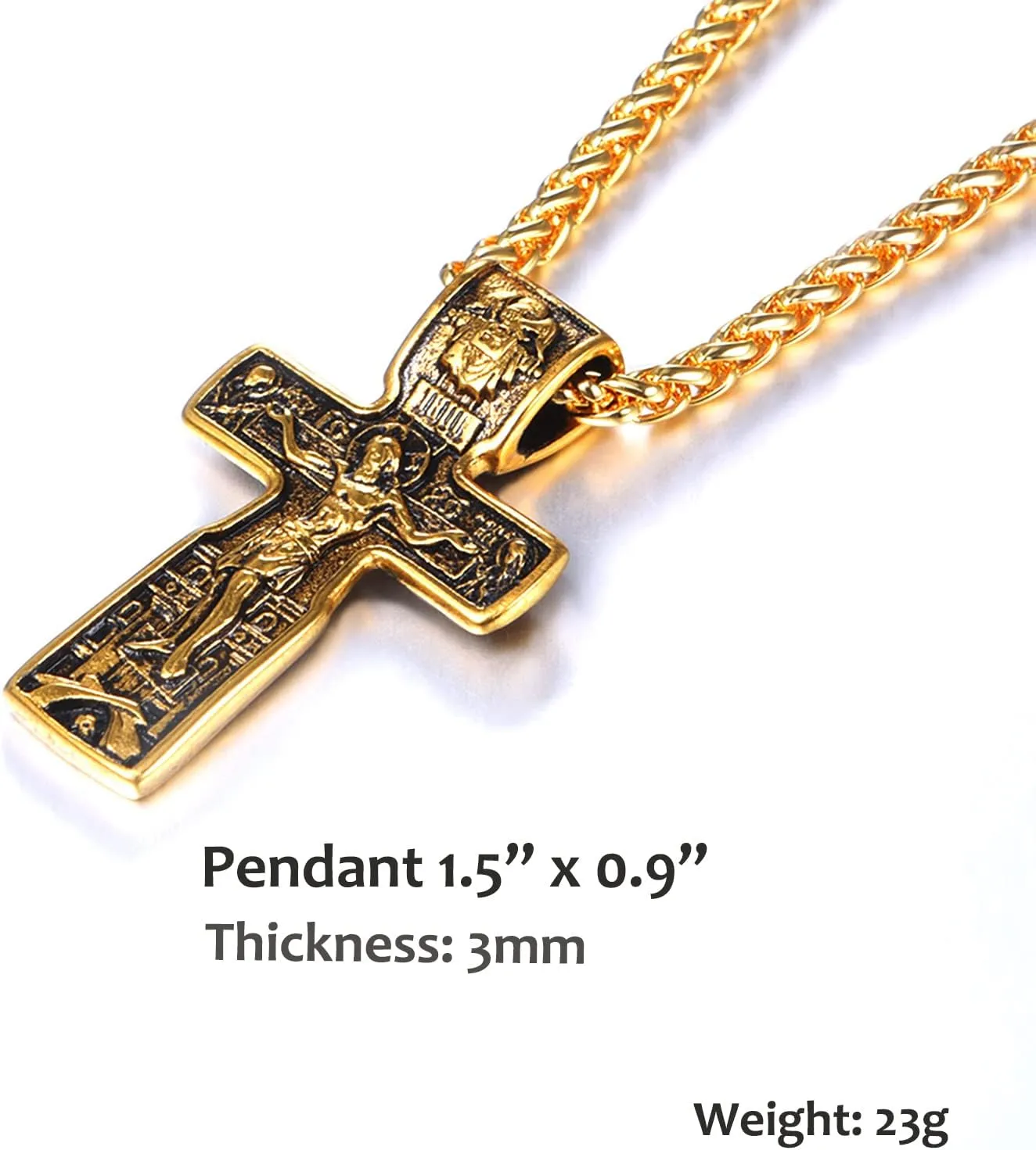 U7 Russian Orthodox Cross Pendant/Praying Hands/Ichthys Sign for Men Women Stainless Steel 18K Gold Plated Jesus Pendant Christian Religious Necklaces, Length 22" Silver Black Gold