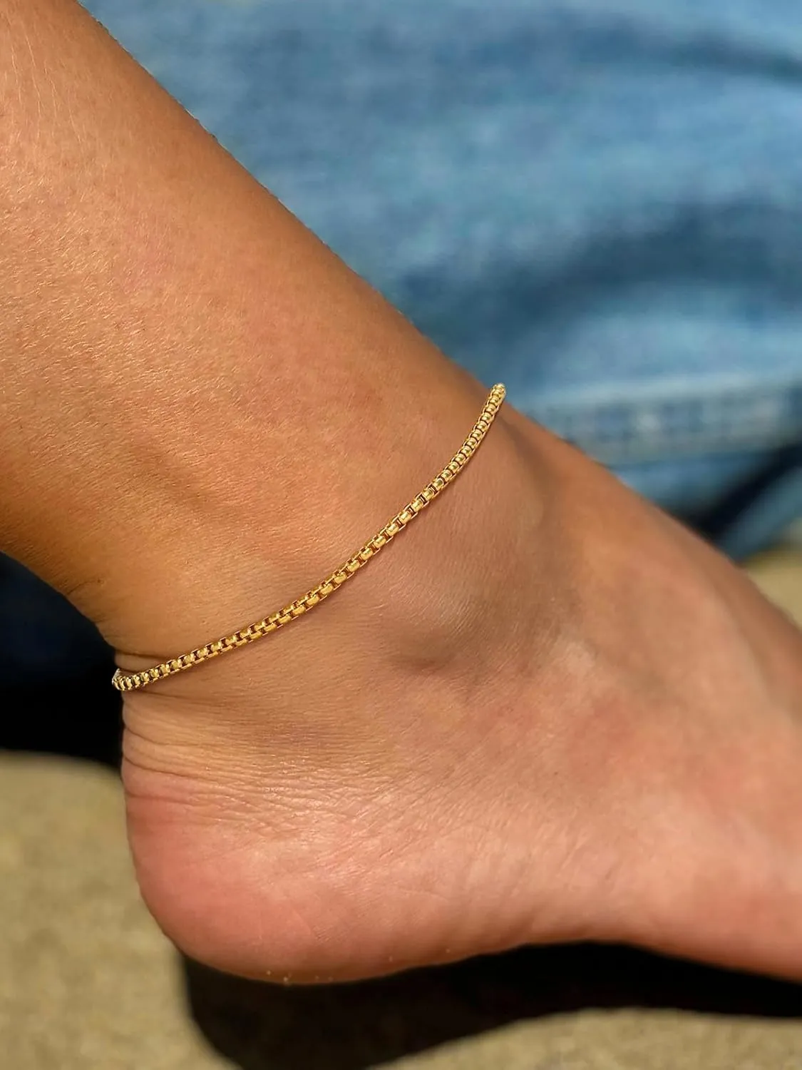 U7 Women Girls Barefoot Jewelry 18K Gold or Rose Gold Stainless Steel Heart/Rope/Figaro/Cuban Chain Anklet Foot Bracelet, 25-30 CM Long