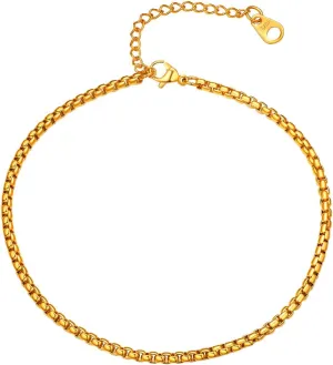 U7 Women Girls Barefoot Jewelry 18K Gold or Rose Gold Stainless Steel Heart/Rope/Figaro/Cuban Chain Anklet Foot Bracelet, 25-30 CM Long