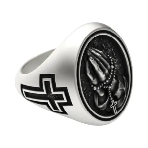 Unique Cross Praying Hands Ring 925 Sterling Silver Spiritual Elegance Faith-Inspired Handcrafted Jewelry for Men and Women