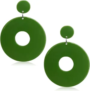 Unique Minimalist 80s 90s Boho Black White Huge Acrylic Hollow Round Dangle Drop Earrings Hypoallergenic Resin Geometric Stud Earrings for Women Summer Holiday Party Jewelry (Green)