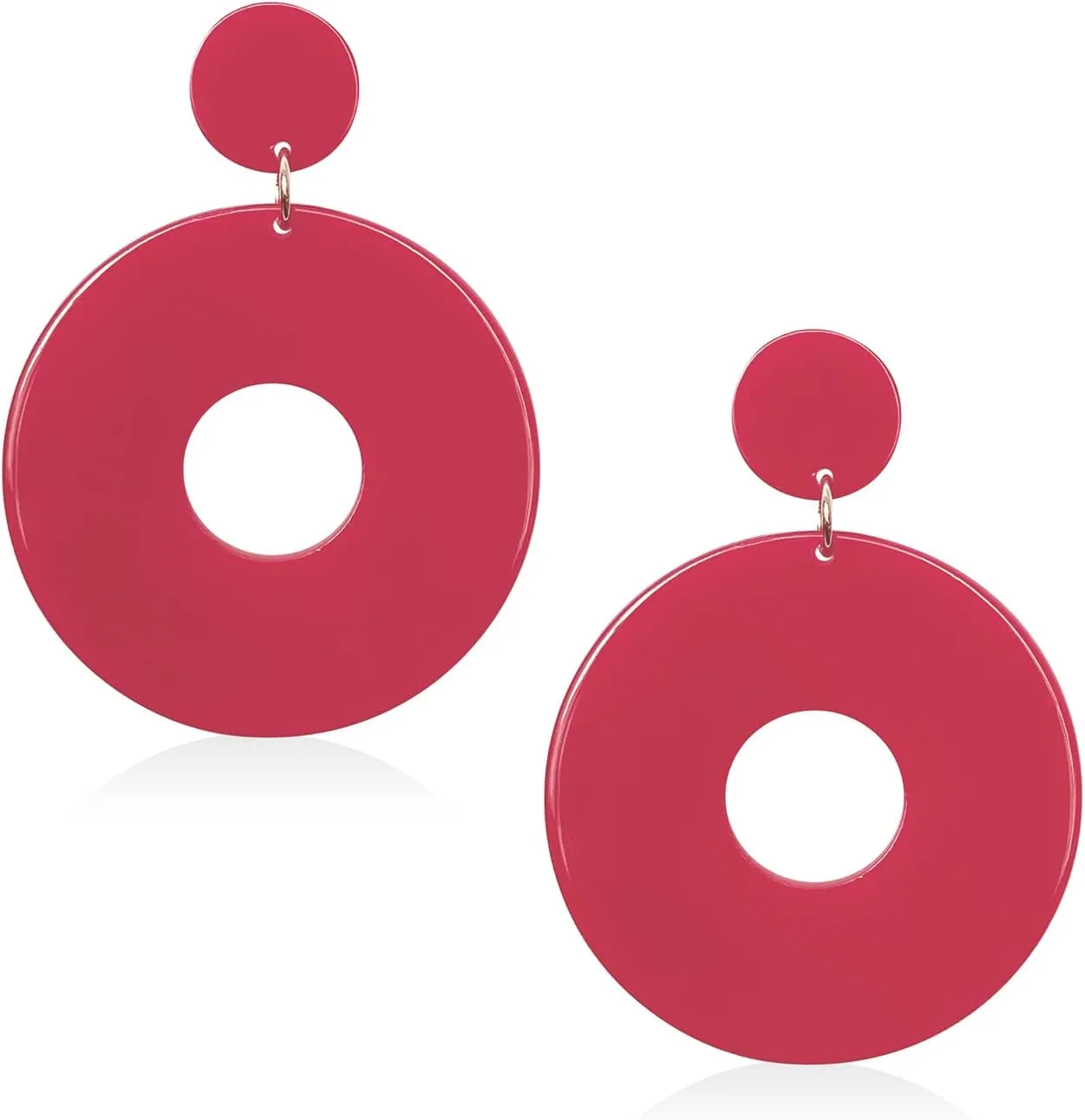 Unique Minimalist 80s 90s Boho Black White Huge Acrylic Hollow Round Dangle Drop Earrings Hypoallergenic Resin Geometric Stud Earrings for Women Summer Holiday Party Jewelry (Pink)