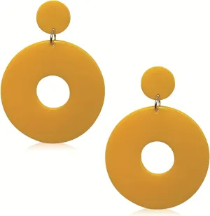 Unique Minimalist 80s 90s Boho Black White Huge Acrylic Hollow Round Dangle Drop Earrings Hypoallergenic Resin Geometric Stud Earrings for Women Summer Holiday Party Jewelry (Yellow)