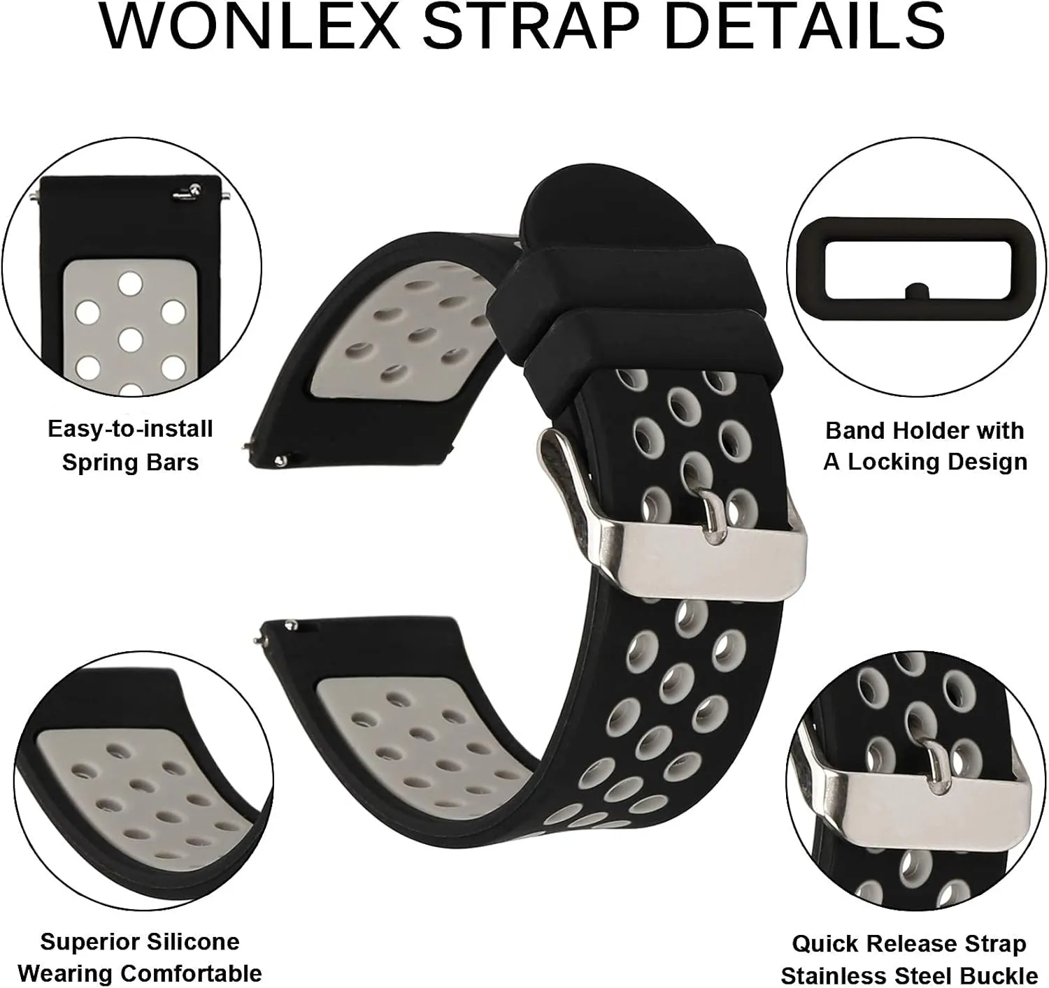 Universal 18mm 20mm 22mm 24mm Width Silicone Watch Band Replacement, Quick Release Rubber Watch Bands for Men & Women