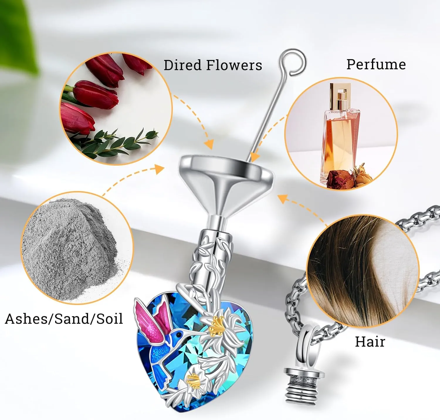 Urn Necklace for Ashes for Women/Men 925 Sterling Silver Cremation Jewelry w/Funnel Filler Memorial Jewelry Gifts