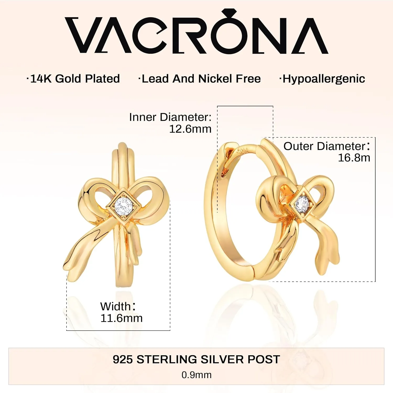 VACRONA Cubic Zirconia Huggie Earrings 14k Gold Plated Tiny Earrings Small Huggie Hoop Earrings Simple Lightweight Hoops Gift for Women