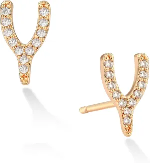 VACRONA Gold Stud Earrings for Women, 14K Gold Plated Tiny Crescent Moon Cartilage Cubic Zirconia Turquoise Stud Earrings Hypoallergenic Jewelry Gifts