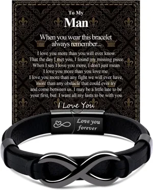VGWON Mens Infinity Knot Bracelet, Christmas Gift for Him To My Man/Son/Dad Leather Bracelet I Love You Mens Bracelet Mens Birthday Gift Boyfriend Husband Couple