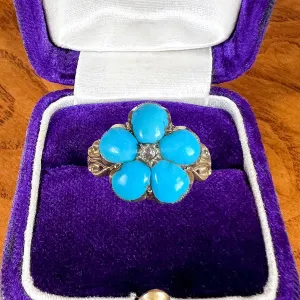 Victorian Rose Cut Diamond & Turquoise Ring
