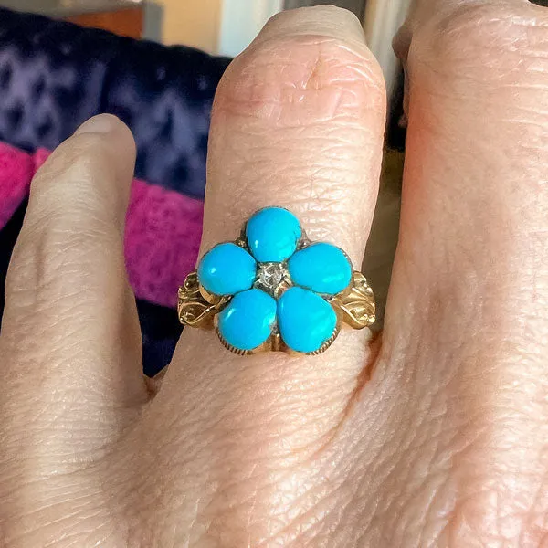 Victorian Rose Cut Diamond & Turquoise Ring