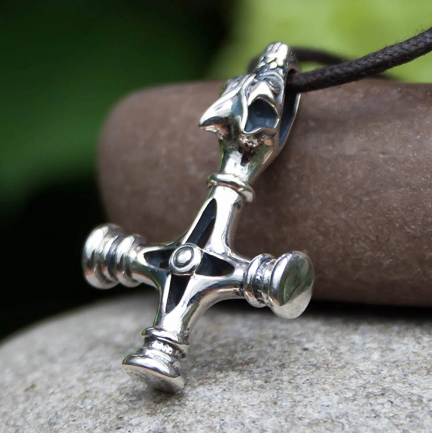 Viking Wolf Cross Necklace 925 Sterling Silver - Large Mens Icelandic Thors Hammer Fenrir Pendant - Amulet Norse Nordic Gothic Jewelry for Men - Fathers Day Gifts - Handmade