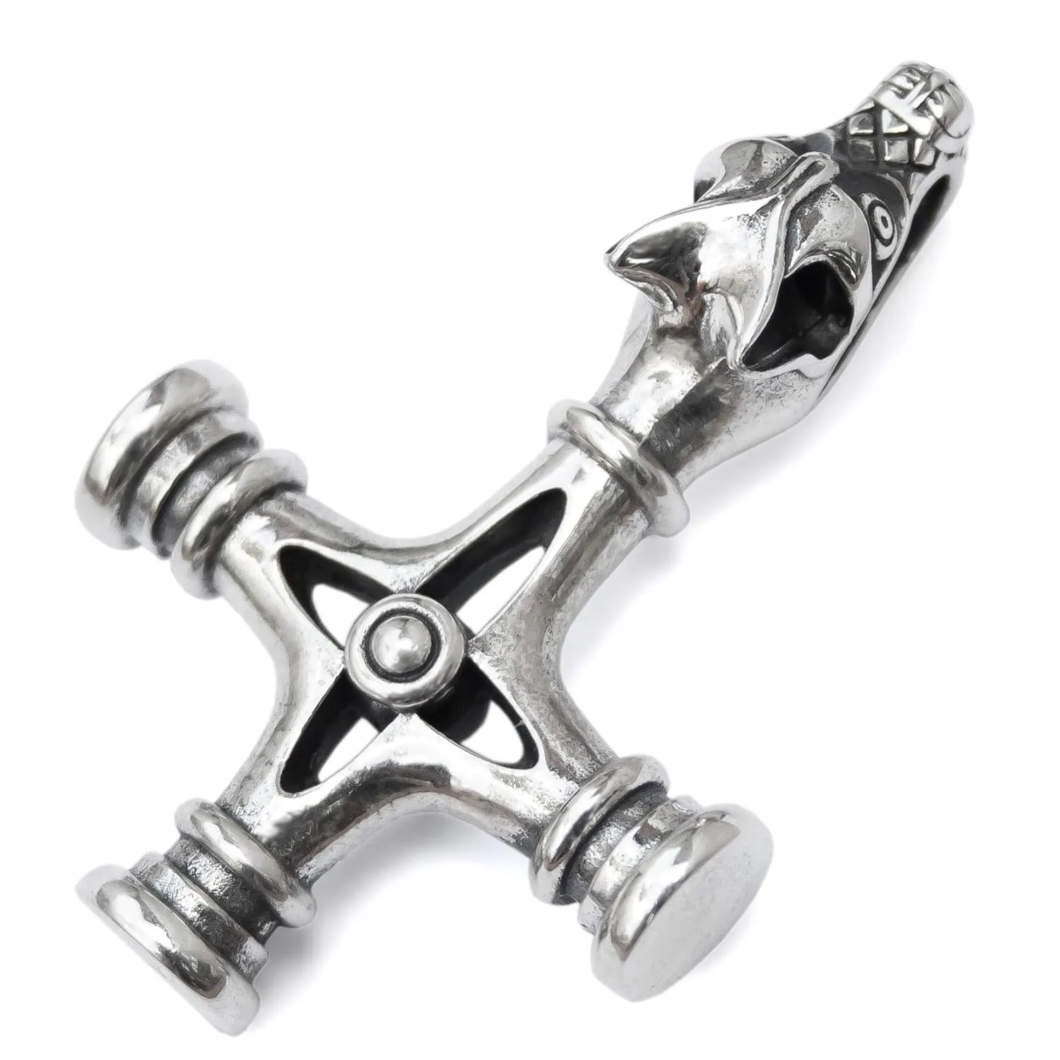 Viking Wolf Cross Necklace 925 Sterling Silver - Large Mens Icelandic Thors Hammer Fenrir Pendant - Amulet Norse Nordic Gothic Jewelry for Men - Fathers Day Gifts - Handmade