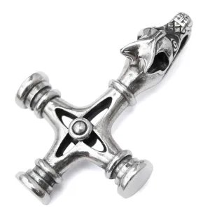 Viking Wolf Cross Necklace 925 Sterling Silver - Large Mens Icelandic Thors Hammer Fenrir Pendant - Amulet Norse Nordic Gothic Jewelry for Men - Fathers Day Gifts - Handmade