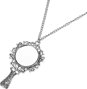 Vintage Antique Mirror Necklace Pendant for Women - Hexenspiegel Scrying Mirror Necklace Collar Protection Long Chain Jewelry Gift, New Charm, Hot Fashion (Silver)
