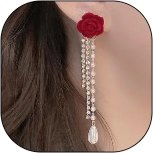 Vintage Camellia Earrings for Women Pearl Cubic Zirconia Tennis Chain Tassel Earrings Red Velvet Rose Rhinestone Drop Dangle Earrings Statement Jewelry Gifts