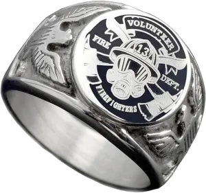 Vintage Titanium Steel US Military Firefighters Ring Eagle Medal Rings for Men, Silver/Gold/Black