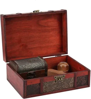 Vintage Wooden Jewelry Box with Lock - Small Size Lotus Design Treasure Chest for Jewelry Storage, Retro Decorative Organizer Box for Rings, Necklaces & Keepsakes
