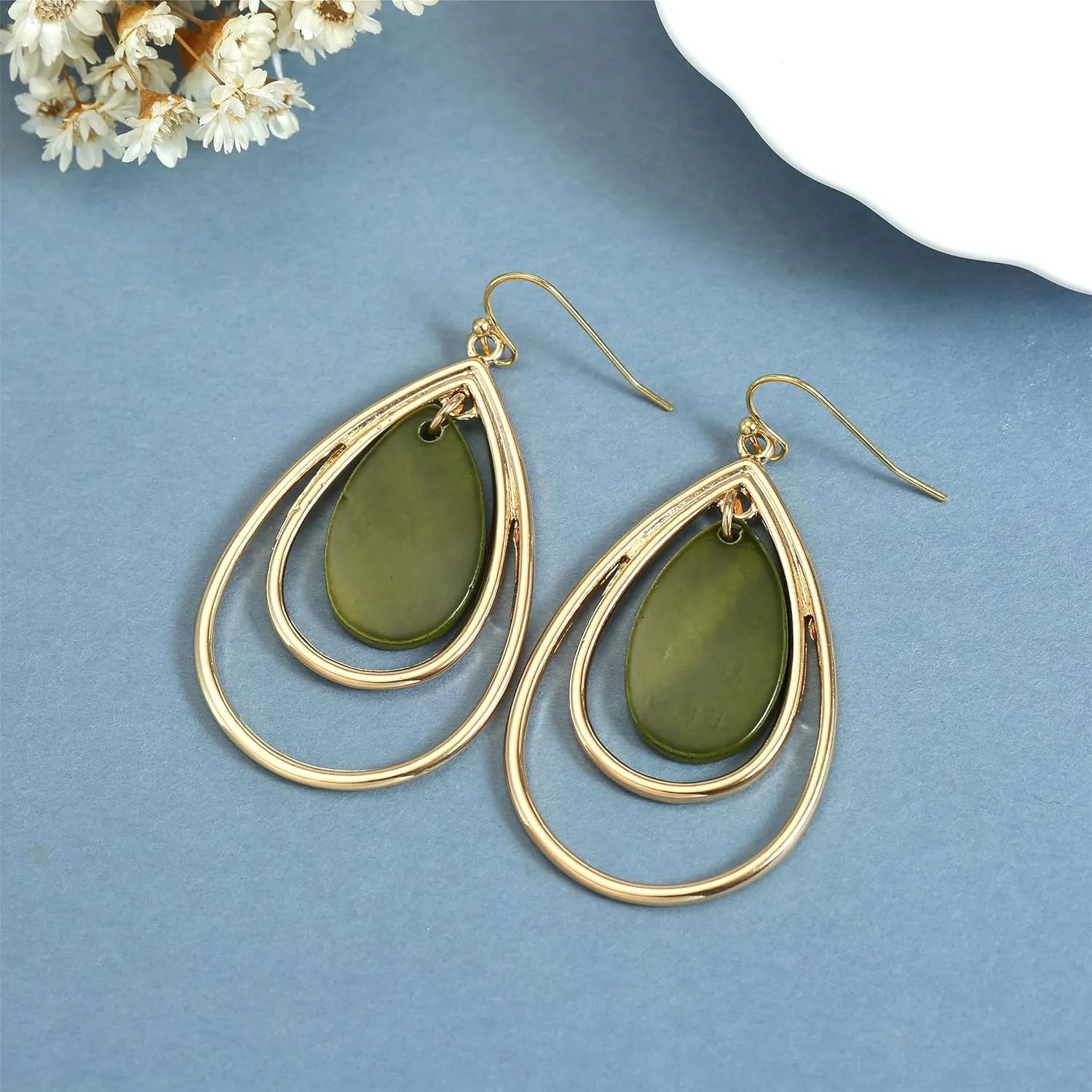 Waterdrop Beads Dangle Earrings for Women Boho Natural Shell Colorful Geometric Drop Statement Earrings for Western Women