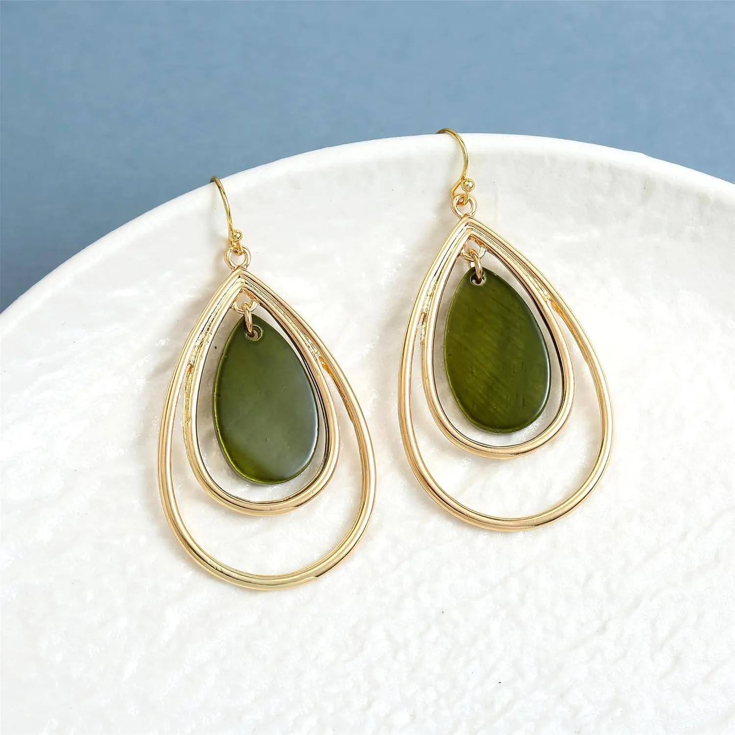 Waterdrop Beads Dangle Earrings for Women Boho Natural Shell Colorful Geometric Drop Statement Earrings for Western Women