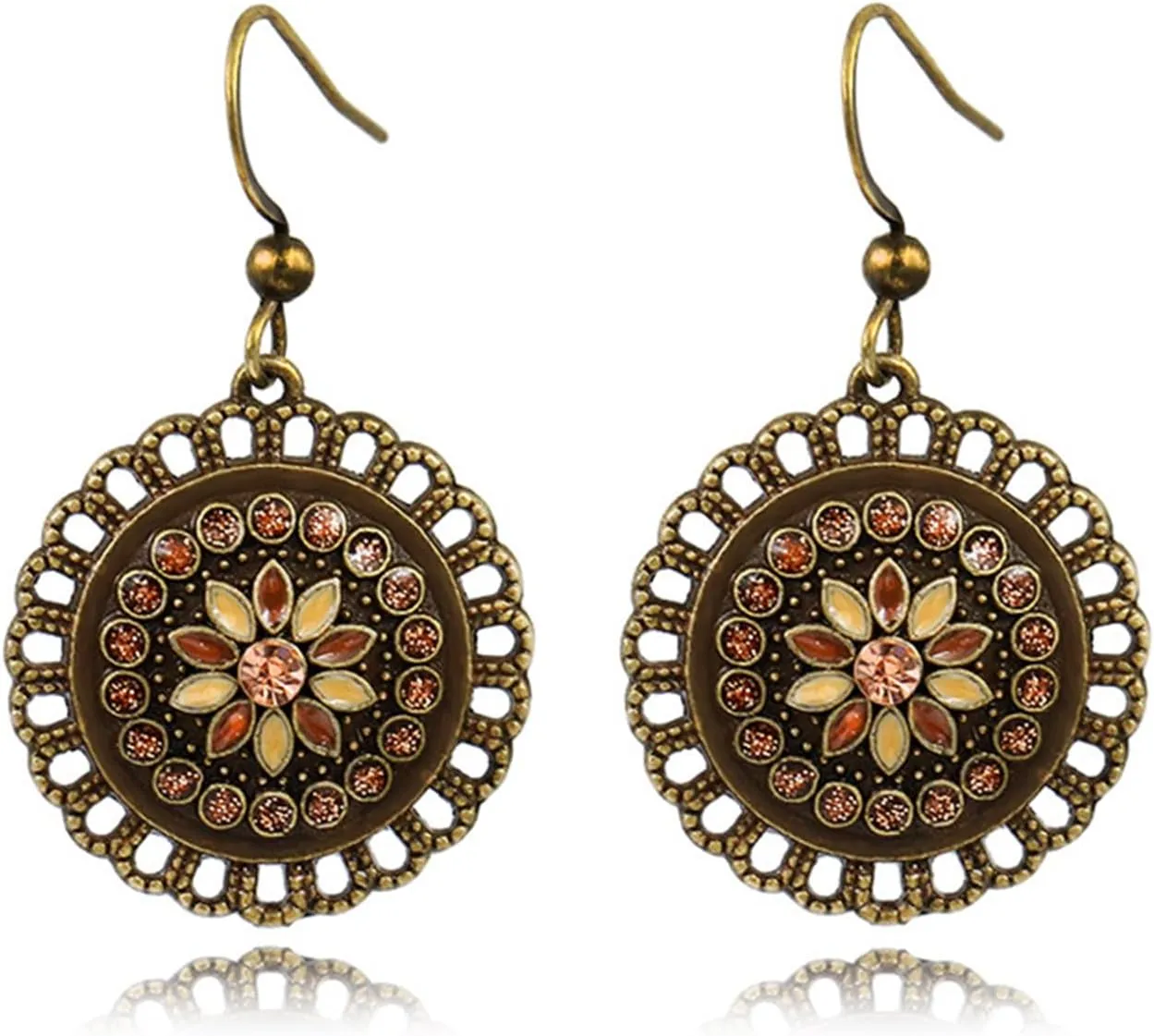 WCRAZYE Handmade Brown Ethnic Boho Earrings - Retro Geometric Round Lightweight Hollow Statement Spiral Trendy Vintage Jewelry Gifts