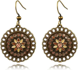 WCRAZYE Handmade Brown Ethnic Boho Earrings - Retro Geometric Round Lightweight Hollow Statement Spiral Trendy Vintage Jewelry Gifts