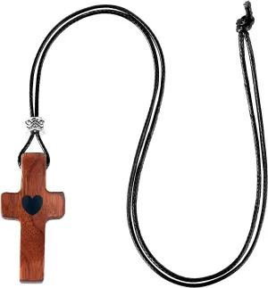 Welhouse Cross My Heart Wood Cross Pendant Necklace For Men Women Christian Gift Necklace Handcrafted
