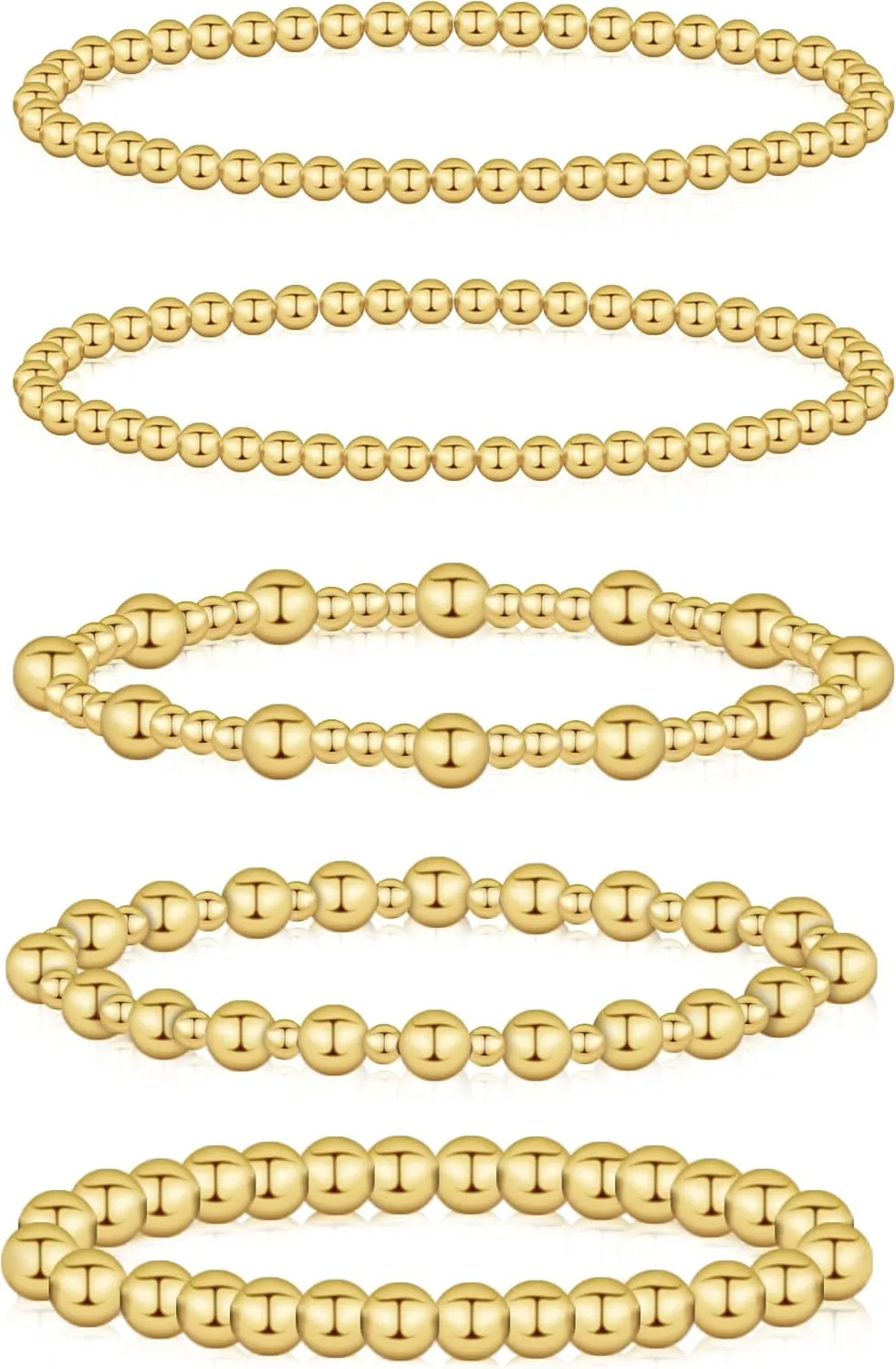 wgoud Gold Bracelets for Women - Trendy 14K Real Gold Plated Beaded Bracelet Set with Stretch Beads, Waterproof, Adjustable, Perfect Gifts