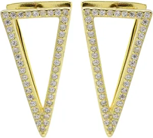 White Cubic Zirconia Triangle Dangle Earrings In 14K Gold Over Sterling Silver