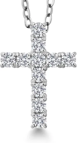 White Lab Grown Diamond Cross Pendant Necklace | 0.50-1.00 Cttw | 925 Sterling Silver | Jesus Christian Religious Crucifix Pendant for Women | DEF Color | VVS-VS Clarity | With 18 Inch Chain