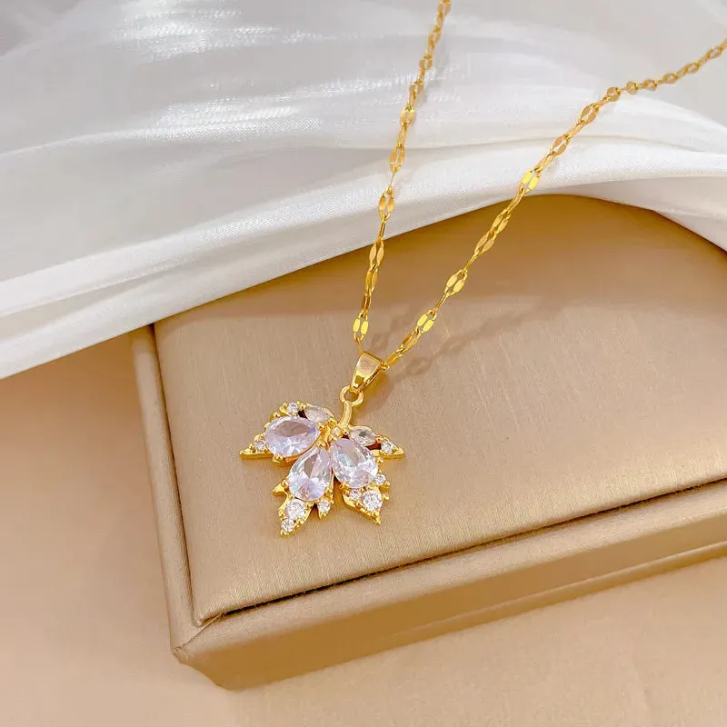 White Maple Leaf Necklace Earrings Set