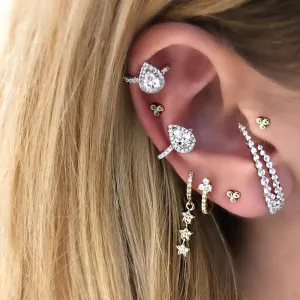 White red Green Blue Colorful Teardrop Cubic Zirconia no Piercing Ear Cuff Clip on Earring 1 Piece
