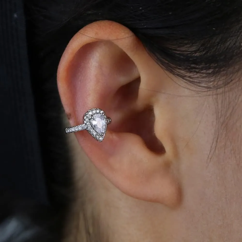 White red Green Blue Colorful Teardrop Cubic Zirconia no Piercing Ear Cuff Clip on Earring 1 Piece
