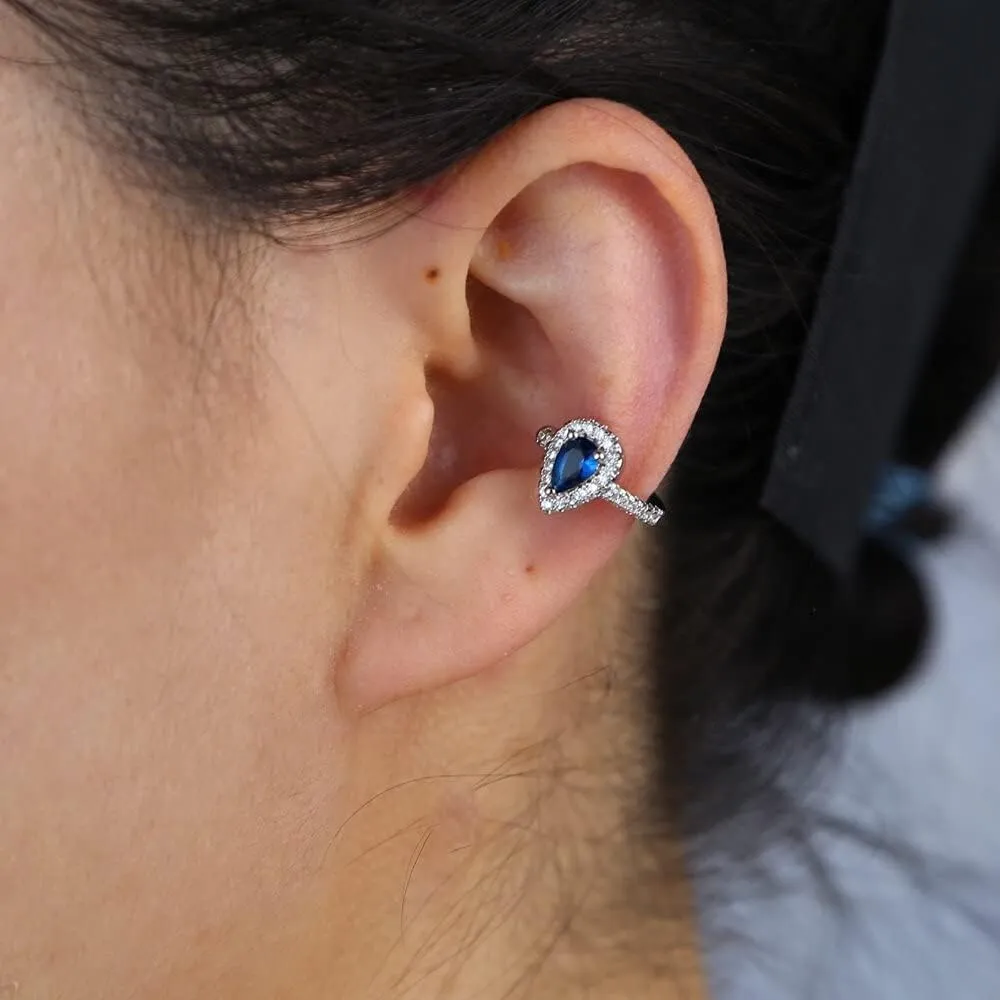 White red Green Blue Colorful Teardrop Cubic Zirconia no Piercing Ear Cuff Clip on Earring 1 Piece