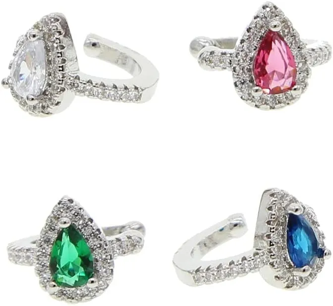 White red Green Blue Colorful Teardrop Cubic Zirconia no Piercing Ear Cuff Clip on Earring 1 Piece