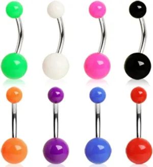 WildKlass Jewelry 316L Surgical Steel Navel Ring with Solid UV Balls (Sold Individually)