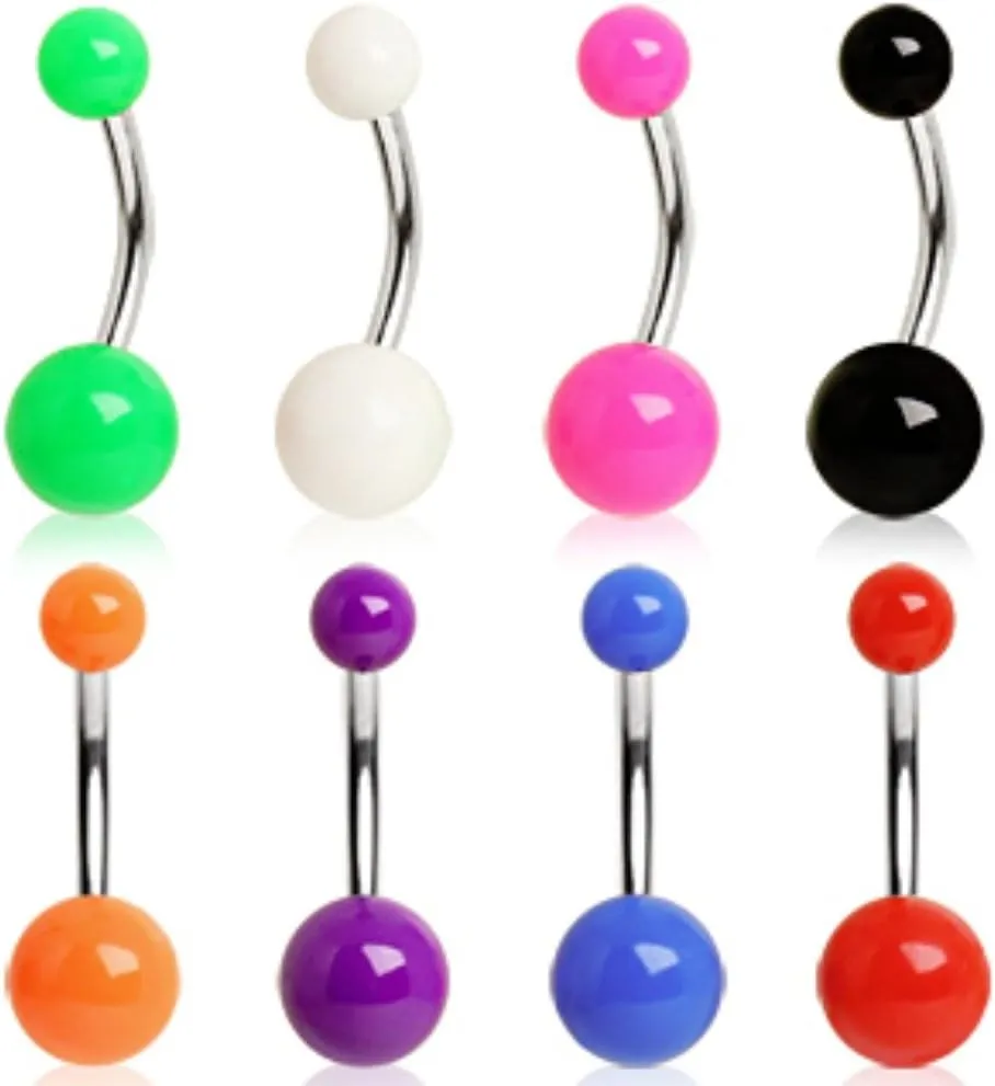 WildKlass Jewelry 316L Surgical Steel Navel Ring with Solid UV Balls (Sold Individually)
