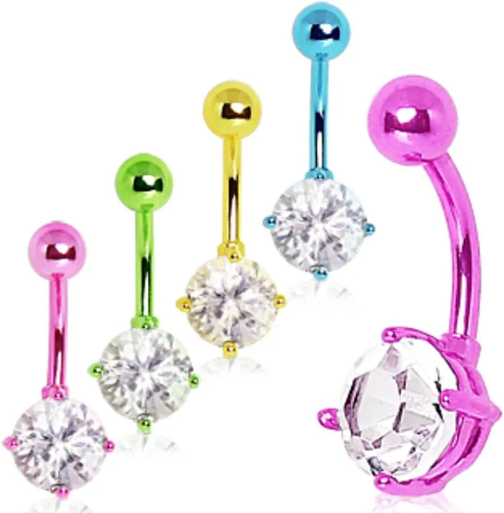 WildKlass Jewelry PVD Plated 316L Surgical Steel Belly Button Ring with Gemmed Balls (Sold Individually)