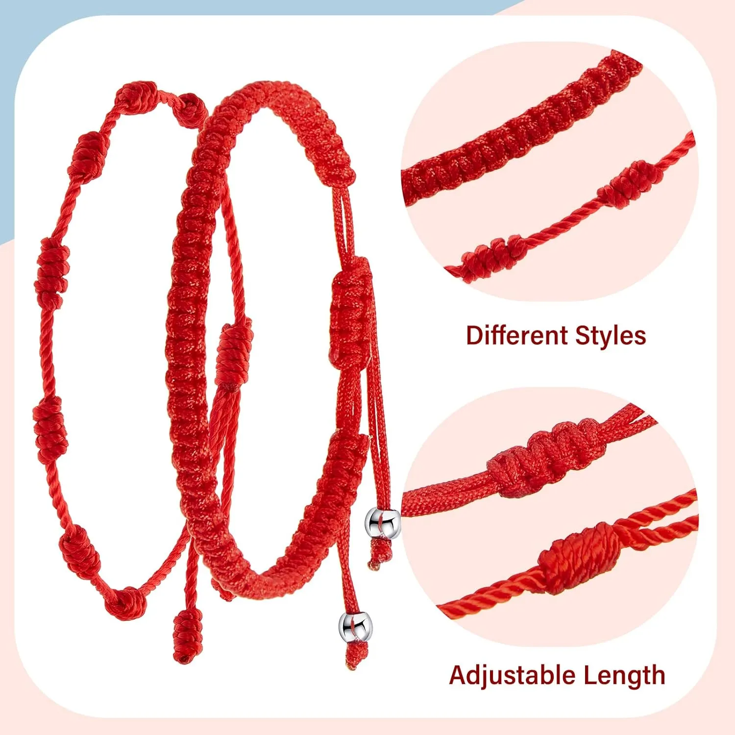 WILLBOND 6 Pieces Red String Bracelets Red Cord Bracelet Adjustable Knot String Bracelet Amulet for Protection, Evil Eye and Good Luck