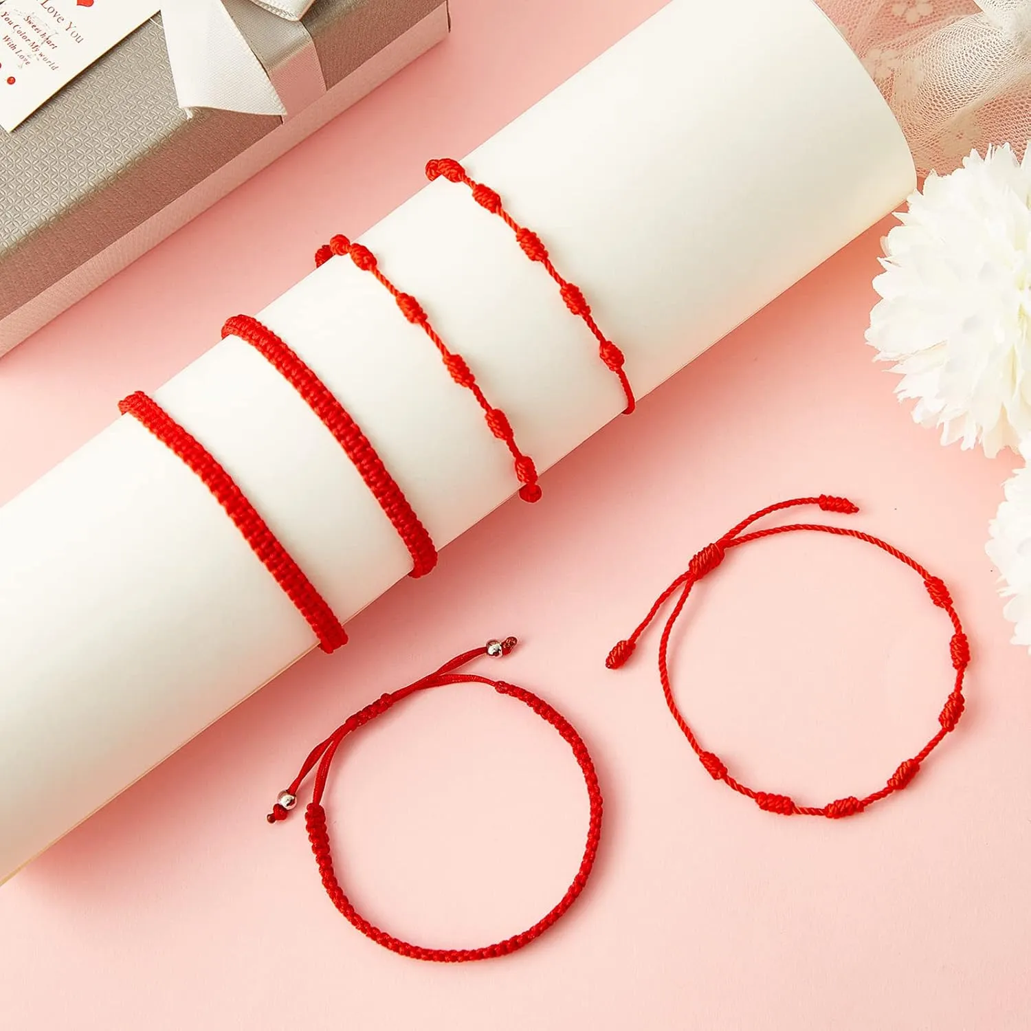 WILLBOND 6 Pieces Red String Bracelets Red Cord Bracelet Adjustable Knot String Bracelet Amulet for Protection, Evil Eye and Good Luck