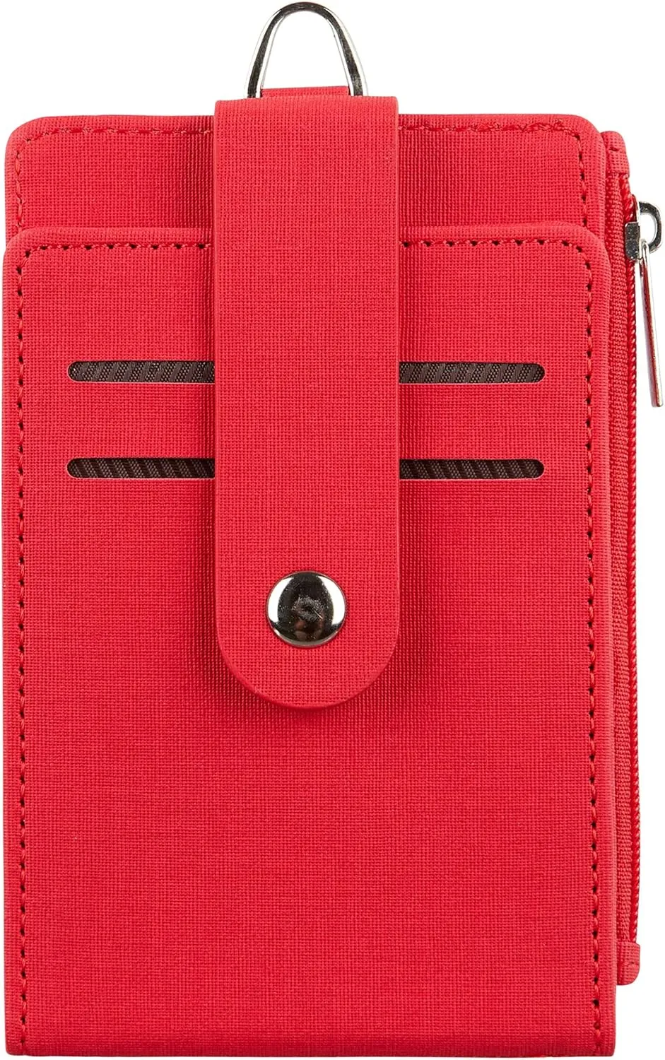 Women & Men Keychain Card Holder Case Zipper Slim Minimalist Front Pocket Wallet with 2 ID Window, Red