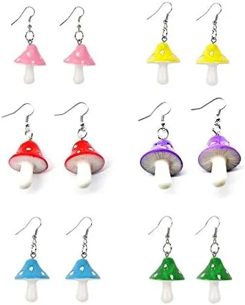 Women Environmental theme Acrylic Dangle Earrings For Female Party Red Purple Acrylic Colorful Mushroom Long Pendant Earrings