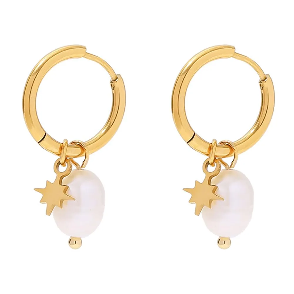 Women Gold Hoop Freshwater Pearl Earrings 18K Gold Plated Earrings S925 Hypoallergenic Jewelry Christmas Birthday Gift Valentine Gift for Her