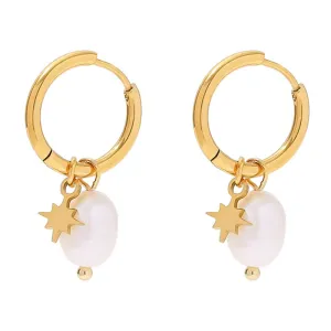 Women Gold Hoop Freshwater Pearl Earrings 18K Gold Plated Earrings S925 Hypoallergenic Jewelry Christmas Birthday Gift Valentine Gift for Her